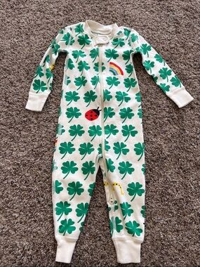 Hanna Andersson White Footie with Green Clover, Red Ladybug & Rainbow